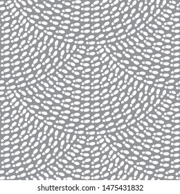 Vector abstract seamless wavy pattern with geometrical fish scale layout. Multitude of white shoes foot imprint on a grey background. 
Population crowd meeting concept wallpaper print, web page
