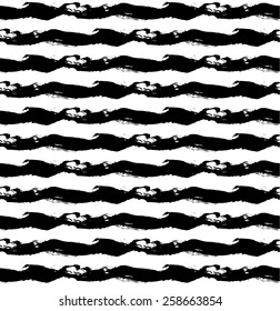 Vector abstract seamless wavy pattern. Hand drawn brush strokes illustration.