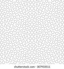 Vector abstract seamless wavy pattern with geometrical fish scale layout. Dark small dotted line drop-shaped contoured elements on a white background. Coloring Book illustration