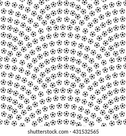 Vector abstract seamless wavy pattern, geometrical fish scale layout. Black, white. Fan shaped element from Soccer balls. Sport background, football wallpaper, wrapping paper, textile print, page fill
