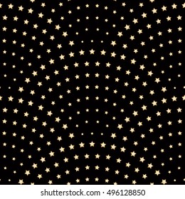 Vector abstract seamless wavy pattern with geometrical fish scale layout. Golden beige stylized  stars on a dark black background. Fan shaped Christmas tree garlands .New Year holiday decoration