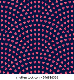 Vector abstract seamless wavy pattern with geometrical fish scale layout. Red mosaic stylized hearts on a dark blue background. Fan shaped Valentine Day ornament. Holiday decoration.Wrapping paper
