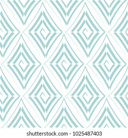 Vector abstract seamless white pattern, painted by brush rhombuses-shaped spiral. Modern stylish texture. Blue and white