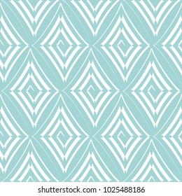 Vector abstract seamless white pattern, painted by brush rhombuses-shaped spiral. Modern stylish texture.Blue and white