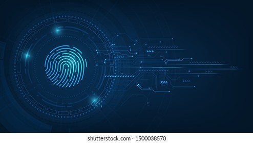 vector abstract security system concept with fingerprint on technology background.