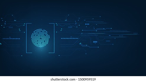 vector abstract security system concept with fingerprint on technology background.
