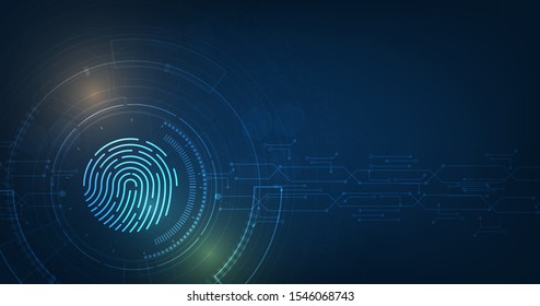 vector abstract security system concept with fingerprint on technology background.