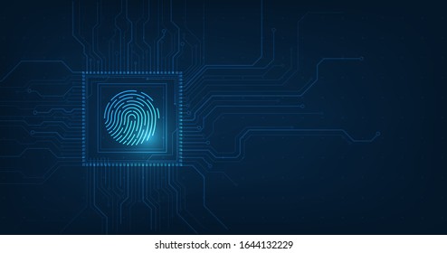 vector abstract security system concept with fingerprint on technology background.