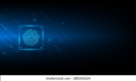vector abstract security system concept with fingerprint on technology background.