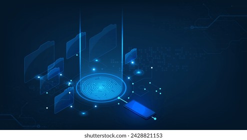 vector abstract security system concept with fingerprint on technology background.	