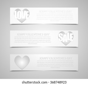 Vector abstract. Set of banners for Valentines Day with hearts background. Eps 10.