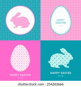 Vector abstract set with bunny rabbit silhouette Easter frame. Easter egg silhouette frame card