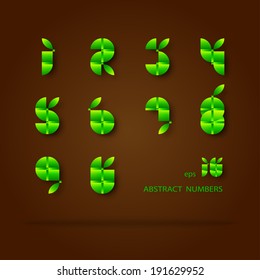 Vector Abstract Set of Design Green Numbers on Brown Background