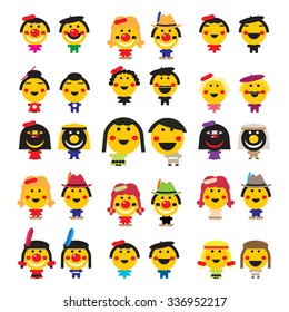 Vector abstract set of different cute faces isolated on white. 