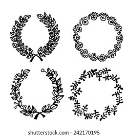 Vector abstract set of floral wreaths. Design template with place for your text. Can be used for wedding invitations, banners, printing, cards.