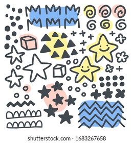 Vector abstract set with hand drawn symbols. For design, backgrounds, patterns.