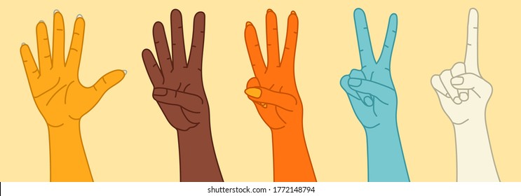 Vector abstract set of hand gesture design templates in trendy linear minimal style, vector illustration.