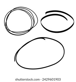 Vector abstract set of line round frames. Black oval doodle sketch. Isolated Ink drawn circle lines elements for design. Speech bubbles for words and text