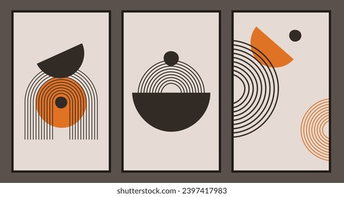 Vector. Abstract. Set of mid century posters abstract geometric,modern shape Boho.Scandinavian. Stylish.Minimalism.Design for wall decor wallpaper, background, cover, print, card, branding. EPS 10