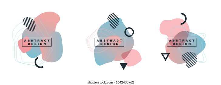 Vector. Abstract set of modern graphic elements. Dynamic colored forms and lines. Gradient avant garde banners with flowing liquid shapes. Template for design of a logo, flyer, poster or presentation.