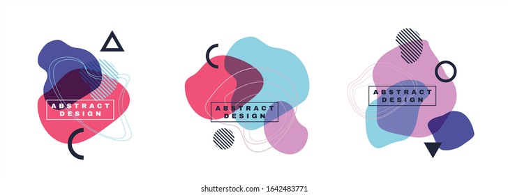 Vector. Abstract set of modern graphic elements. Dynamic colored forms and lines. Gradient avant garde banners with flowing liquid shapes. Template for design of a logo, flyer, poster or presentation.