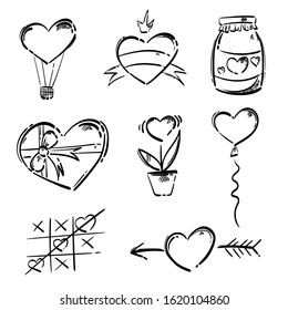 Vector abstract set for St. Valentine's Day. Hand drawing