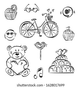 Vector abstract set for St. Valentine's Day. Hand drawing