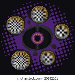 Vector abstract of a seven single surrounded by vintage speakers