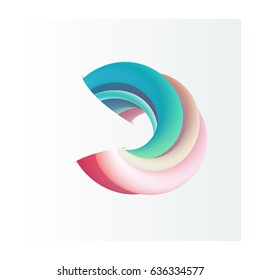 Vector abstract shape in 3d volume effect style - color twisted ring with cut paper visual illusion, pier?ing background.