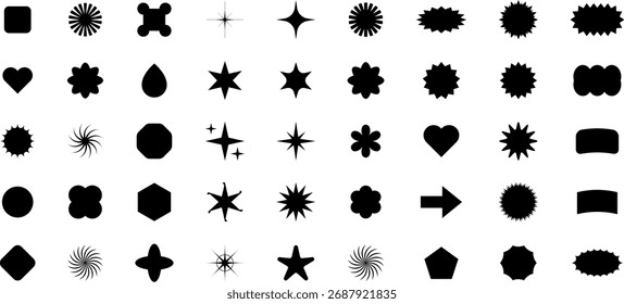 Vector Abstract Shape Collection, Geometric Shapes set - modern and retro aesthetic figure star oval spiral flower and other primitive design elements.