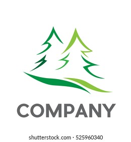 Vector Abstract shape Green Mountain. Fir and lawn on valley