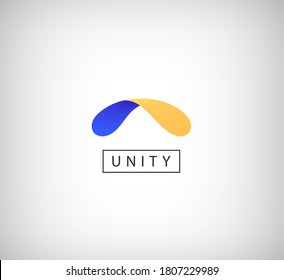 Vector abstract shape logo, dual, unity, arc icon. 2 colors web icon, creative concept