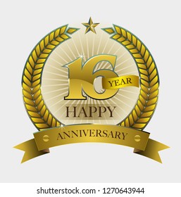 Vector abstract, shape number 16 year for happy anniversary symbol.