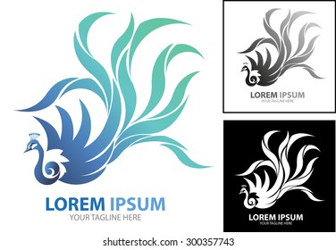 Vector abstract shape of a peacock as a company logo