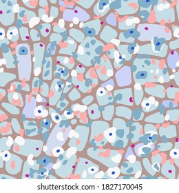 Vector abstract shapes background. Seamless pattern made of simple geometric elements. Irregular blocks mosaic texture. Trendy flat style for fashion design, textile and fabric.