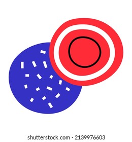 Formas abstractas vectoriales. Corazón azul con puntos y círculo rojo. Ornamentos modernos. Resumen de imágenes prediseñadas.