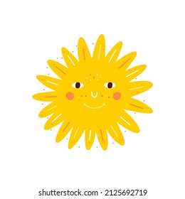 Vector abstract shapes with cute sun on a white background. Children's illustration. Cartoon style.