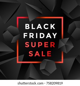 vector abstract shapes geometric polyhedrons black friday sale red square lettering discount decoration abstract modern advertising banner template black background
