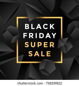 vector abstract shapes geometric polyhedrons black friday sale gold square lettering discount decoration abstract modern advertising banner template black background

