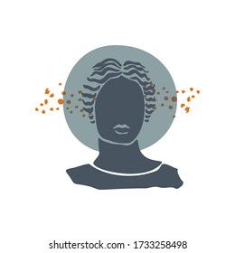 Vector abstract shapes hand-drawn. Antique sculpture head. Contemporary minimalist art, elements of linear art, stylish trend colors. Textile design, print for t-shirts, cards, postcards,cover