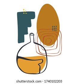 Formas abstractas vectoriales dibujadas a mano. Arte minimalista moderno, elementos de arte lineal, colores de tendencia elegante. Diseño textil, impresión para camisetas, tarjetas, tarjetas de visita, tablas de humor y calendarios