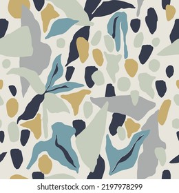 Vector abstract shapes and leaf illustration seamless repeat pattern 