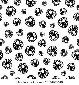Vector abstract shapes seamless pattern. Hand drawn asymmetrical stylized geometric objects background. Modern stylish monochrome texture with irregular rounded elements. Fabric, packaging, wallpaper.