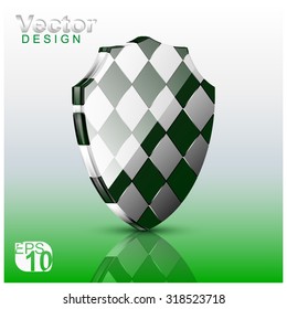 Vector abstract shield. Warning, prevention, safety, glossy, web. Green and gray tones. Eps 10.