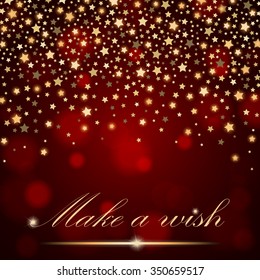 Vector abstract shining falling stars on red ambient blurred background. Luxury design. Vector illustration