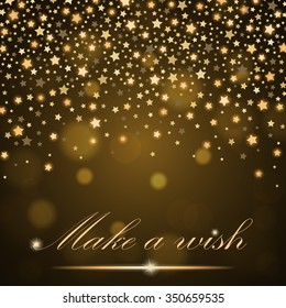 Vector abstract shining falling stars on golden ambient blurred background. Luxury design. Vector illustration