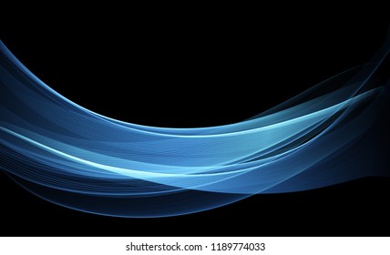 Vector Abstract shiny color blue wave design element on dark background. Science or technology design