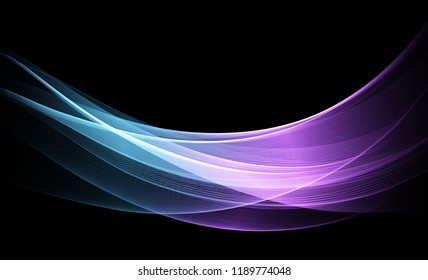 Vector Abstract shiny color blue wave design element on dark background. Science or technology design