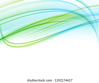 Vector Abstract shiny color blue wave design element on white background. Science or technology design