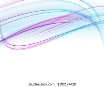 Vector Abstract shiny color blue wave design element on white background. Science or technology design